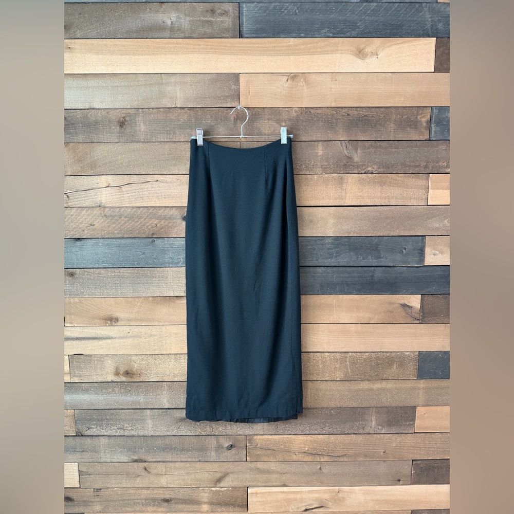 Vintage 90s Black Worsted Wool Midi Skirt Gantos Made In USA - Picture 3 of 9